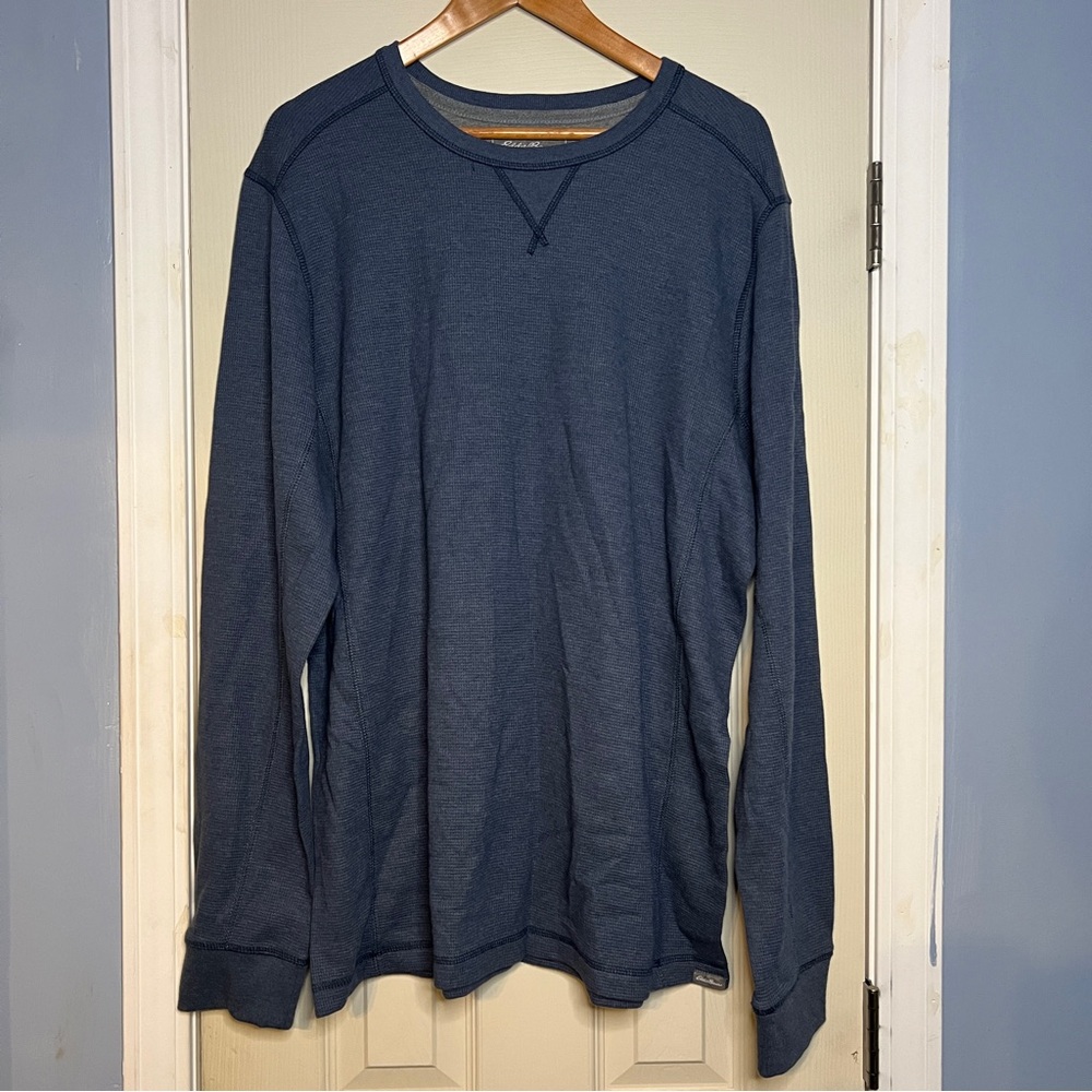 Eddie Bauer Mens Shirt Extra Large Tall Blue Thermal Crew Sweater Sleep Knit